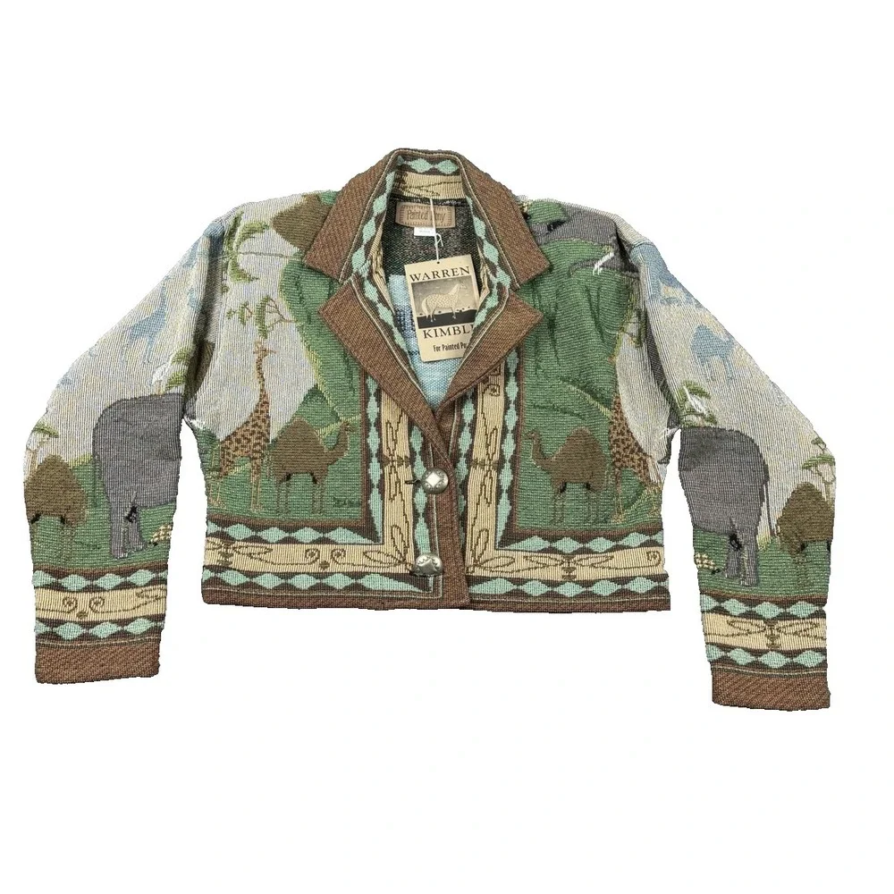 Warren Kimble Painted Pony Jacket Womens Medium Noah's Ark Tapestry USA 90's NEW